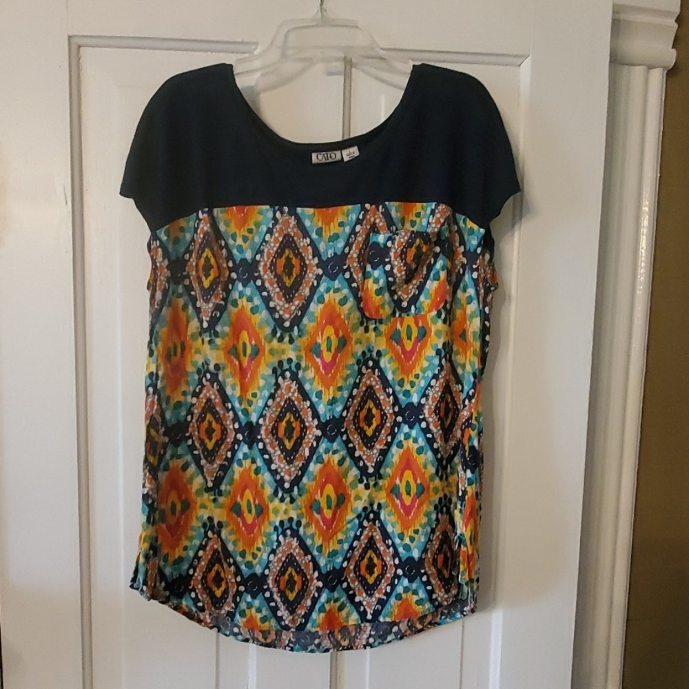 Cato brand navy blue and patterned top